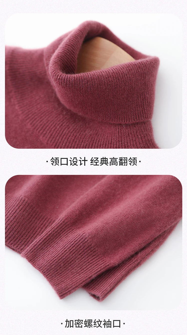 100% Pure Cashmere Sweaters Women' Lapel Knitted Pullover Casual Loose High-End Sweater Autumn New High-Neck Cashmere Base Shirt