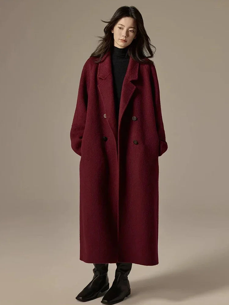 Vintage Faux Wool Coat Women Y2K Autumn Streetwear Loose Casual Midi Jacket Korean Elegant Office Ladies Blended Outwear New