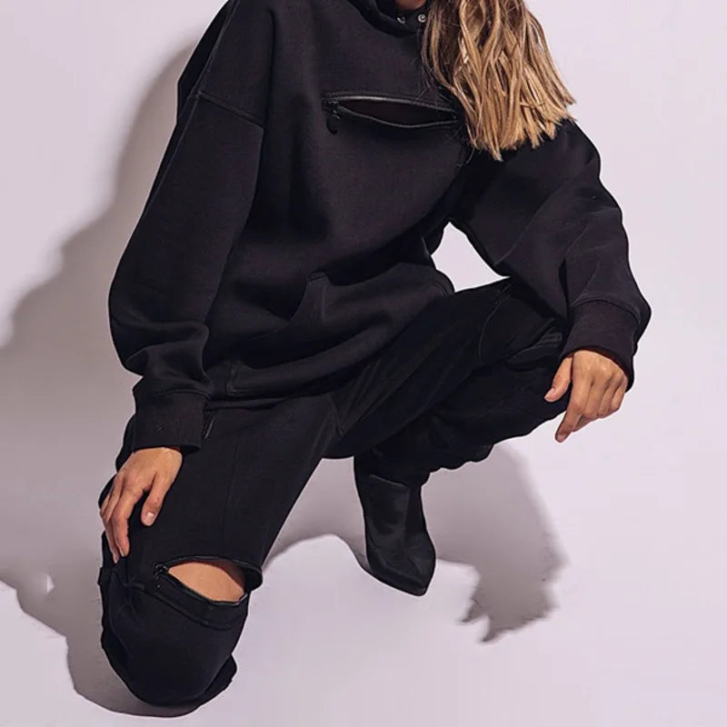 Women's clothing trousers Trendy High-Waisted Solid Color Pants Zipper Casual Sports Pants  Leisure sports and fitness trousers