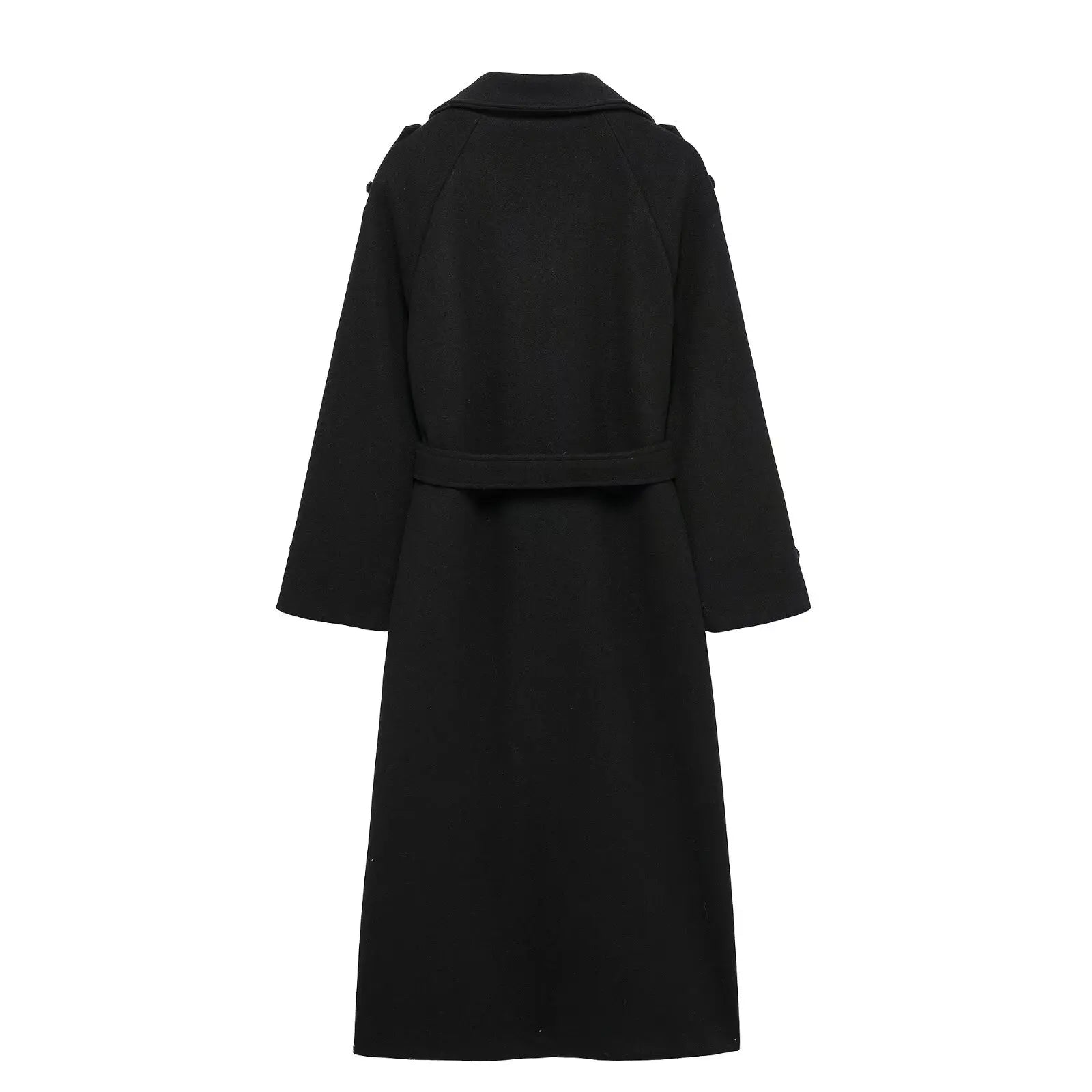 HH Winter Elegant Women Turn-Down Collar Long Coat Solid Long Sleeves Pocket Belt Double-Breasted Female Slim Windbreaker Coats