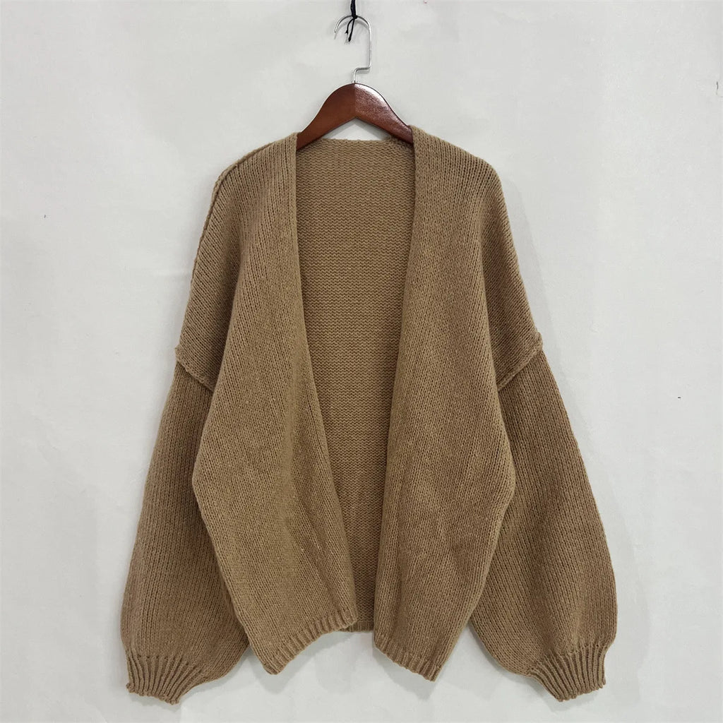 Autumn Winter New Casual Knitted Sweater Cardigan Jacket Loose Long Sleeve Solid Color Mid-length Sweater Women Cardigan Jacket
