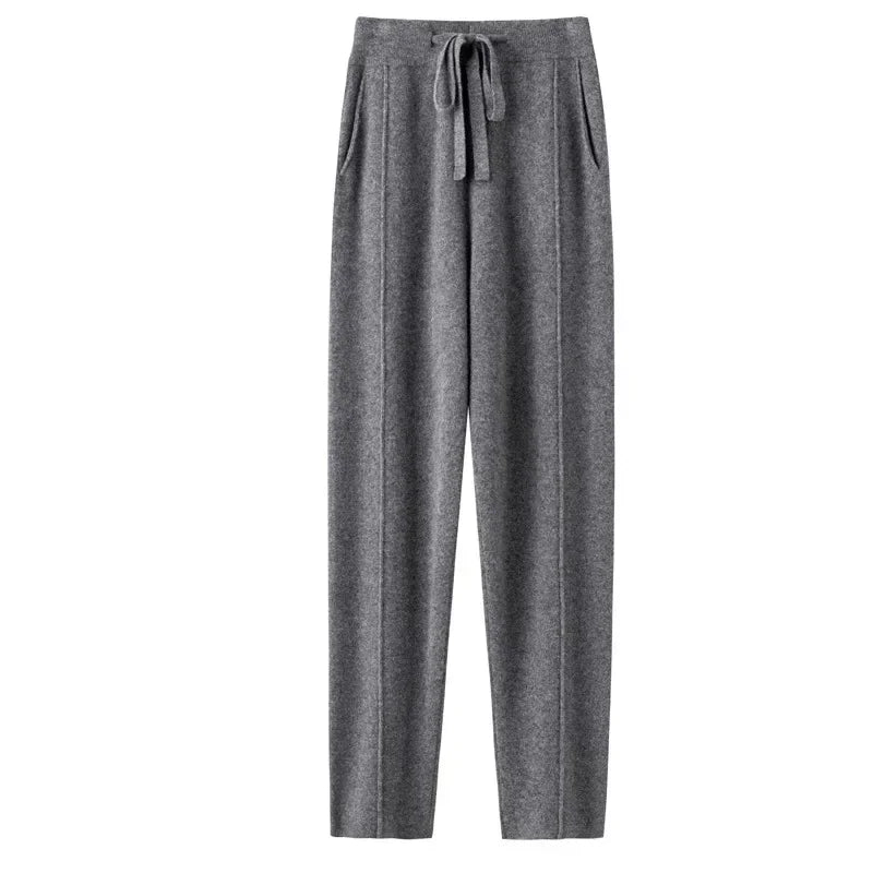 Cashmere Sweatpants Women Autumn Winter 2023 New Fashion High Waisted Drawstring Pants Casual Knitted Harem Pants