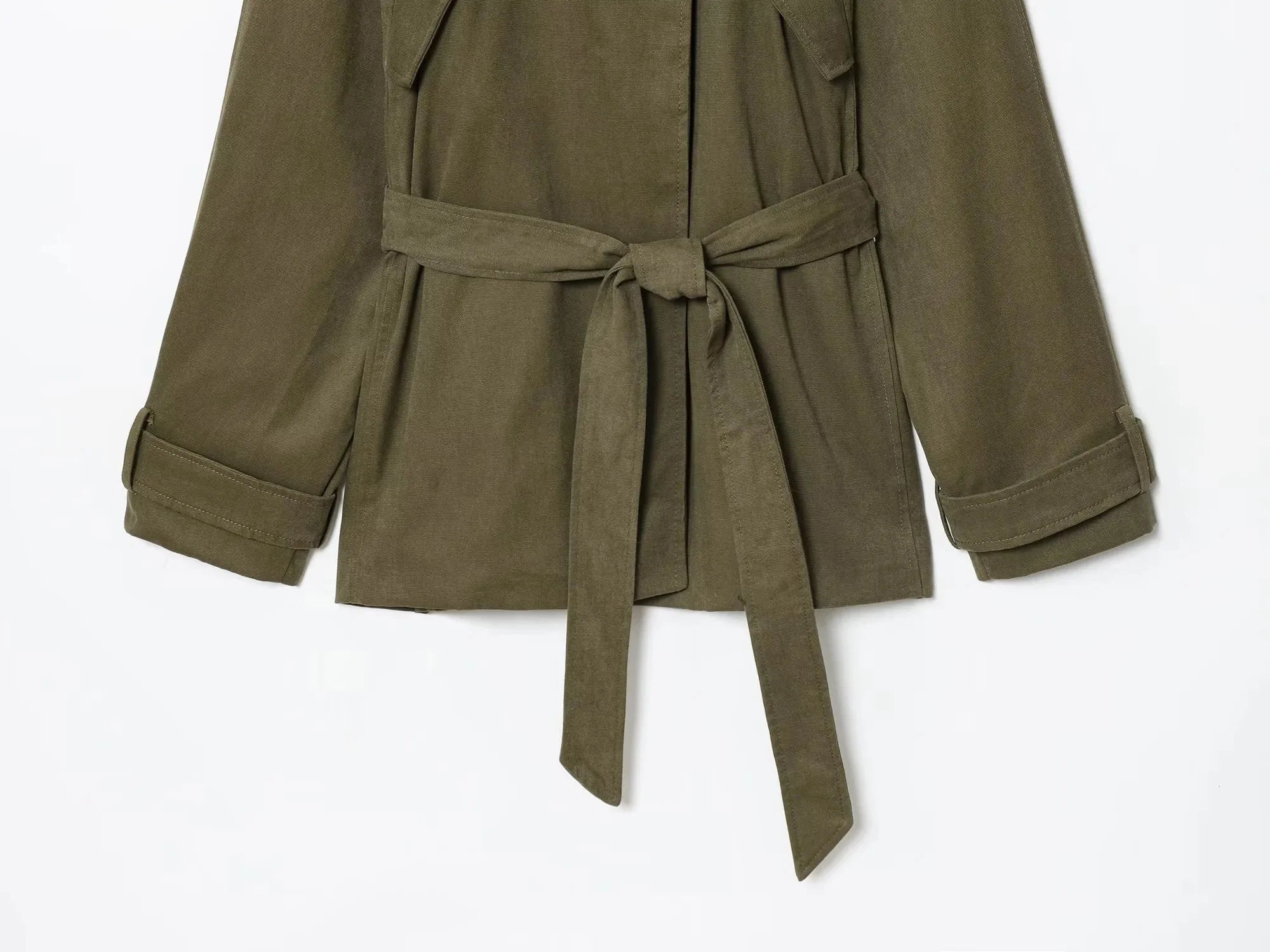 Women's 2025 Autumn New Trench Coat Style Army Green Long Sleeve Cotton Belt Decorative Trench Coat Casual Versatile jacket