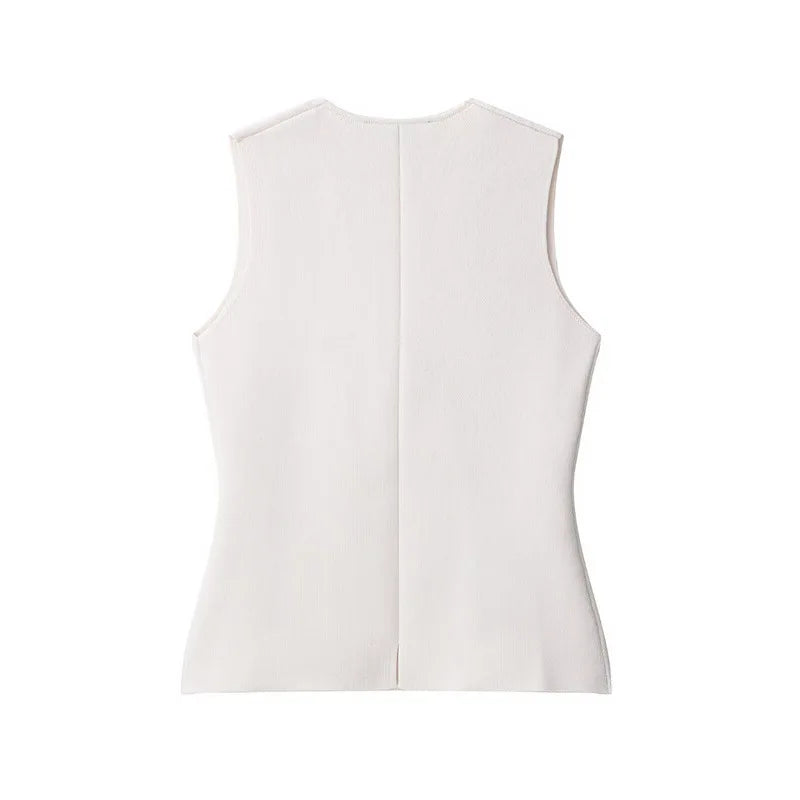 Chic Elegant Vests For Women 2025 Sleeveless V Neck Knitted Vests Sweater Summer Female Streetwear Casual Waistcoat Tops ﻿