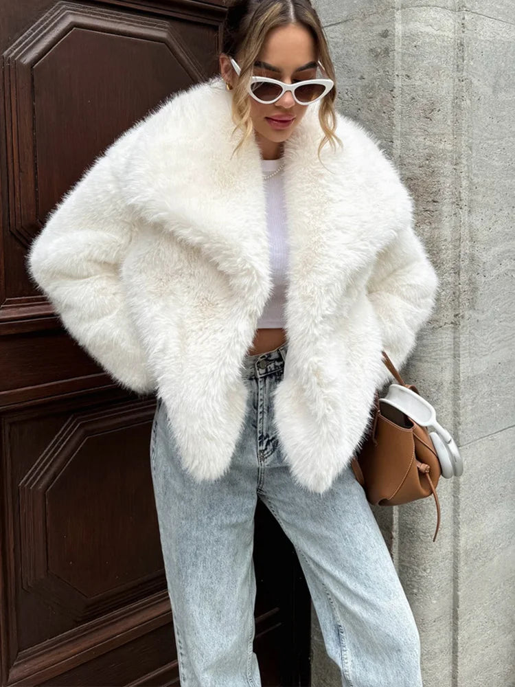 HH Winter Casual Women Solid Faux Fur Jackets 2024 Lapel Long Sleeve Patchwork Buttons Designer Coats Female Fashion Outwear