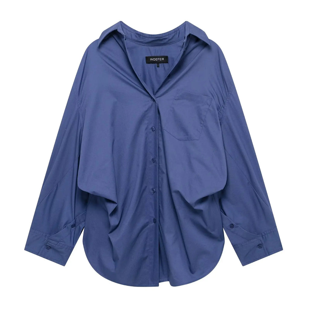 HH Women Elegant Commuter Shirt Splicing Loose Striped Single-breasted Lapel Blouse Female Spring Casual Long-sleeved Top