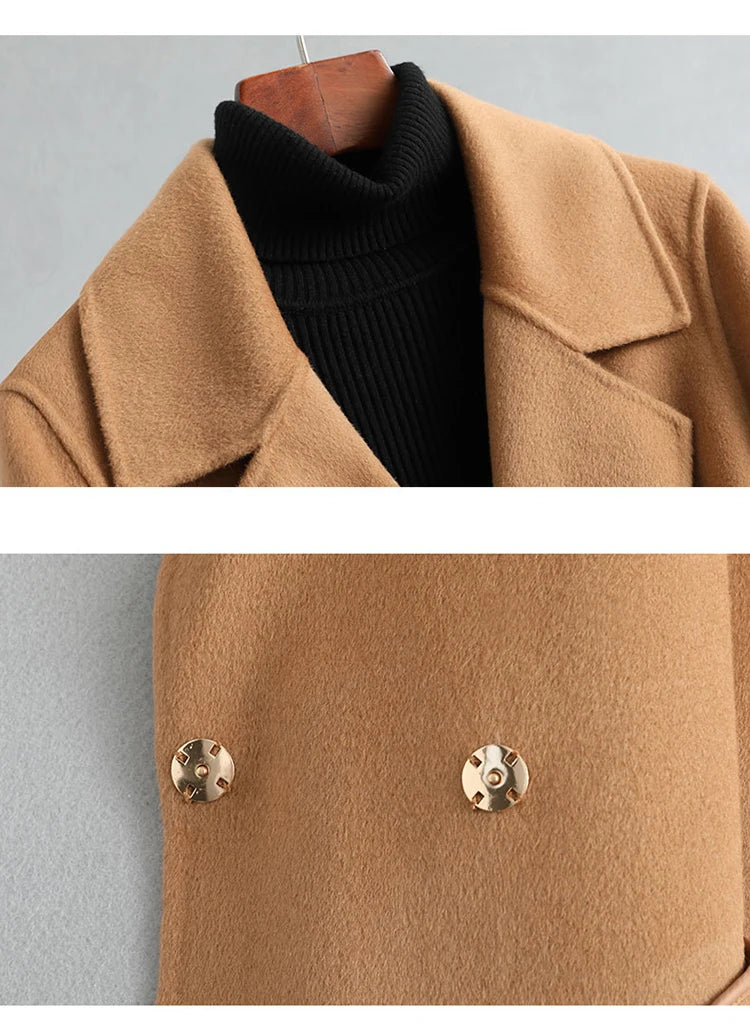 2025 Autumn/Winter New Double sided Cashmere Coat for Women's Fashion Medium to Long Knee length Slim High end Woolen Coats