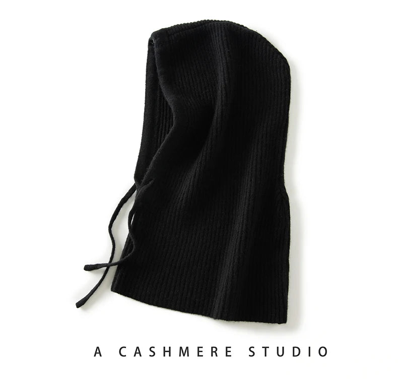 Wool Cashmere Knitted Hood Hat Scarf Elegant Hats Beanies Women Men Winter Neck Warm Balaclava Headgear Caps Unisex 4 New Colors