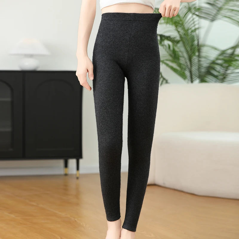 2025 Autumn&Winter Women Knitted Cashmere Wool Pants  Warm Receiving abdomen High elasticity High-quality Basic Slimming legging