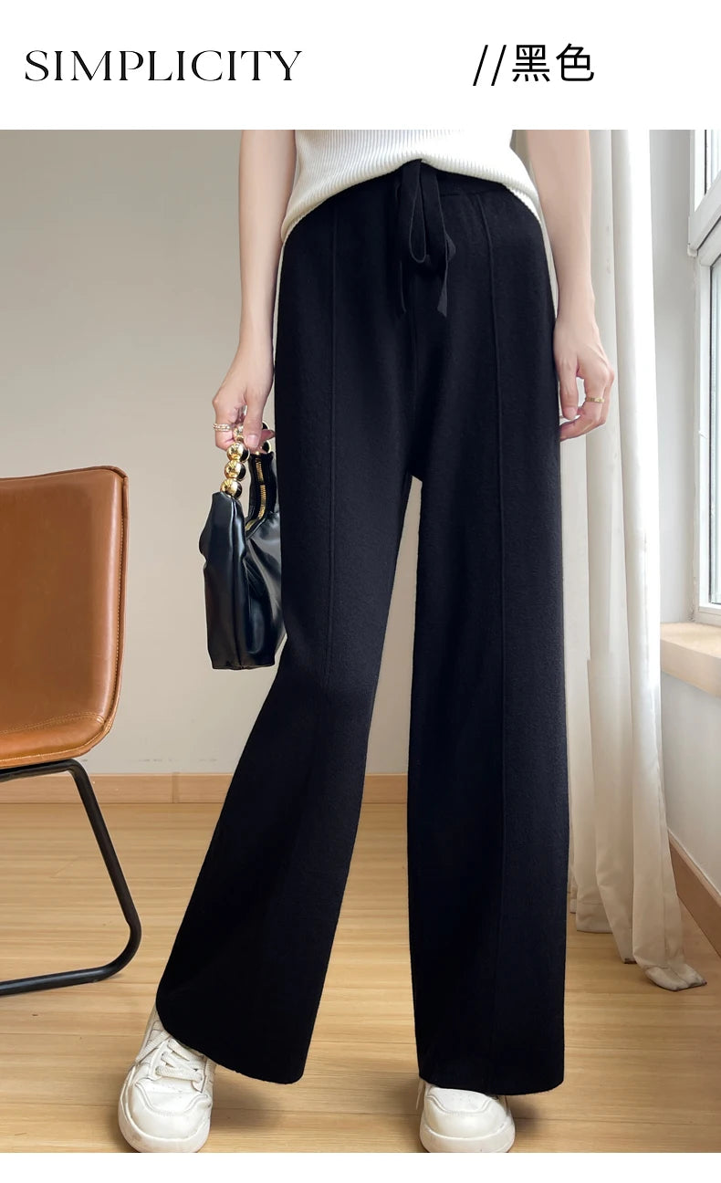 2024 Women's Cashmere Pants Sports Pants Women's Autumn and Winter High Waist Drawstring Warm Pants Knitted Cashmere Warm Pants