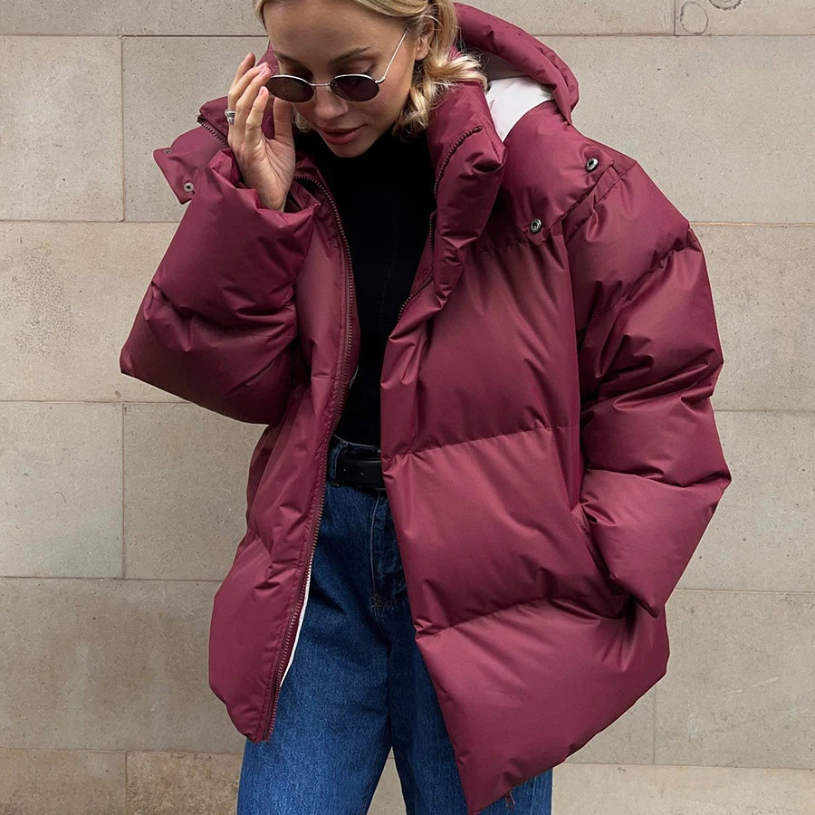 2024 Women Winter Coat Long Sleeve Hooded Thick Cotton Down Coat Women Tops Loose Style Warm Jacket Coat Casaco Feminino