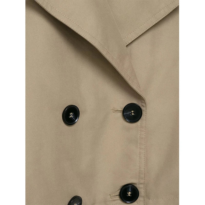 Women's Short Trench Fashion Double Breasted Turn-down Collar Long Sleeve Trench Coats Vintage Ladies Jacket Outerwear