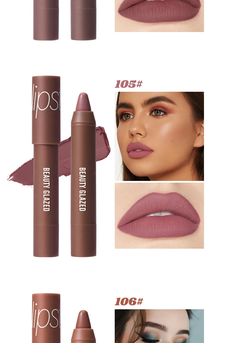 12-Color Matte Waterproof Lipstick Pen - Long-Lasting, Vibrant Berry Tone, Plant-Based Squalane, Smooth Application for All Skin