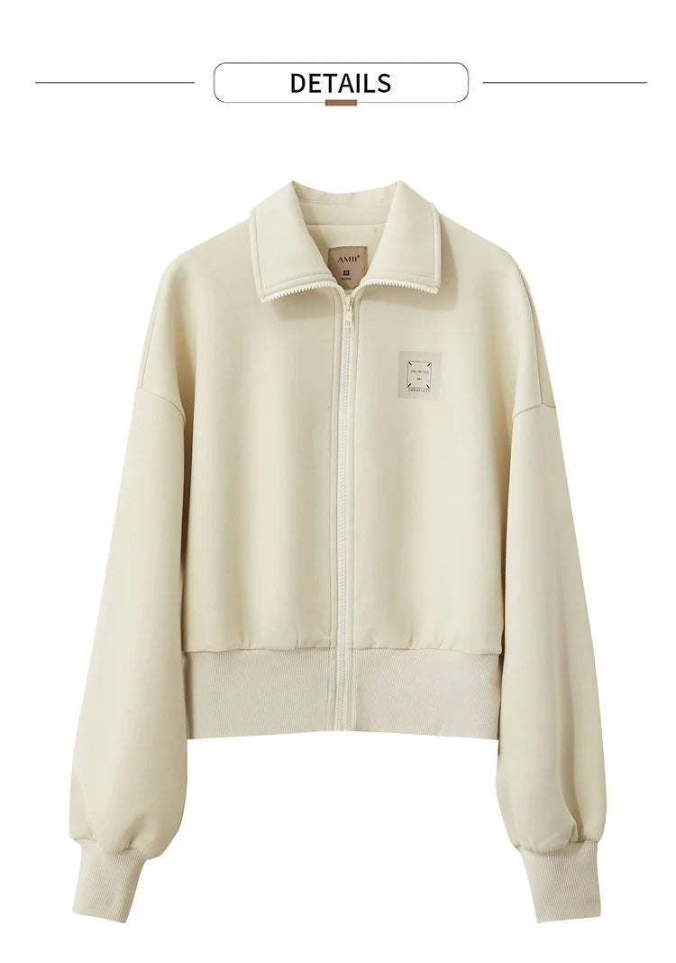 Amii Fall Clothes 2024 Women Casual Zip Up Short Coat Women Sweatshirt Solid Turtleneck Loose Sports Streetwear Jacket 12443222