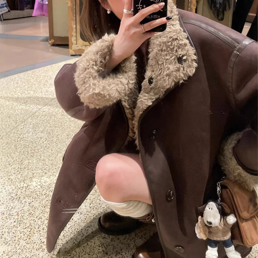 Two-sided Lamb Wool Coat Women's Mid-winter Long Loose Fur Premium Warm Coat