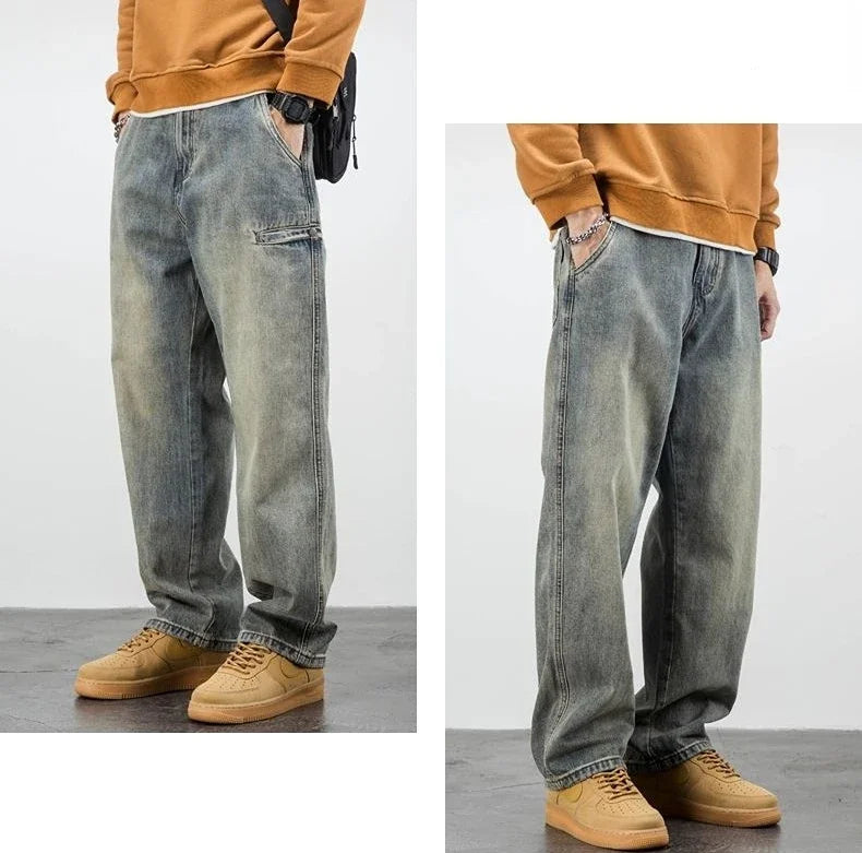 Men's Jeans Retro Cargo Trousers Straight Man Cowboy Pants Punk Washed Luxury Designer 2025 Trend Y2k Vintage Korean Style Baggy