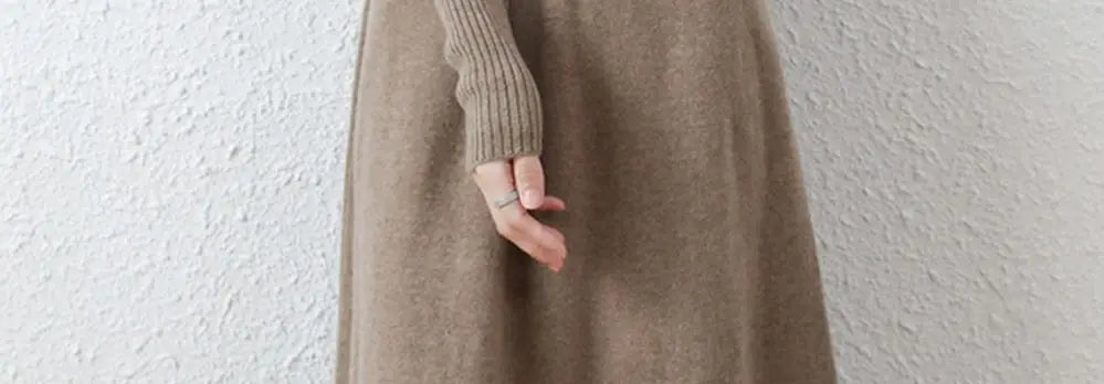Wool Dress Long Cashmere Waist Over Knee Knit Sweater Skirt Elegant and Fashionable Women's Clothing in Autumn and Winter