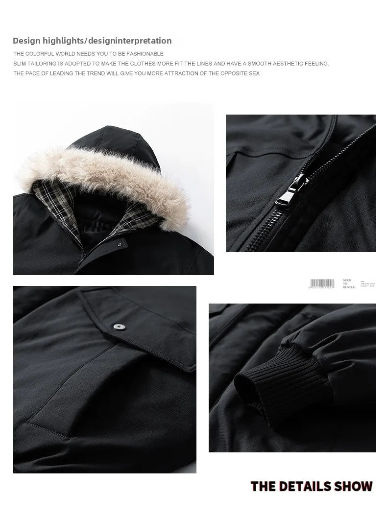 Men's Winter Jacket Woolen Collar Cotton-padded Jacket Outdoor Thickened Hooded Jacket Casual and Windproof Jacket for Teenagers