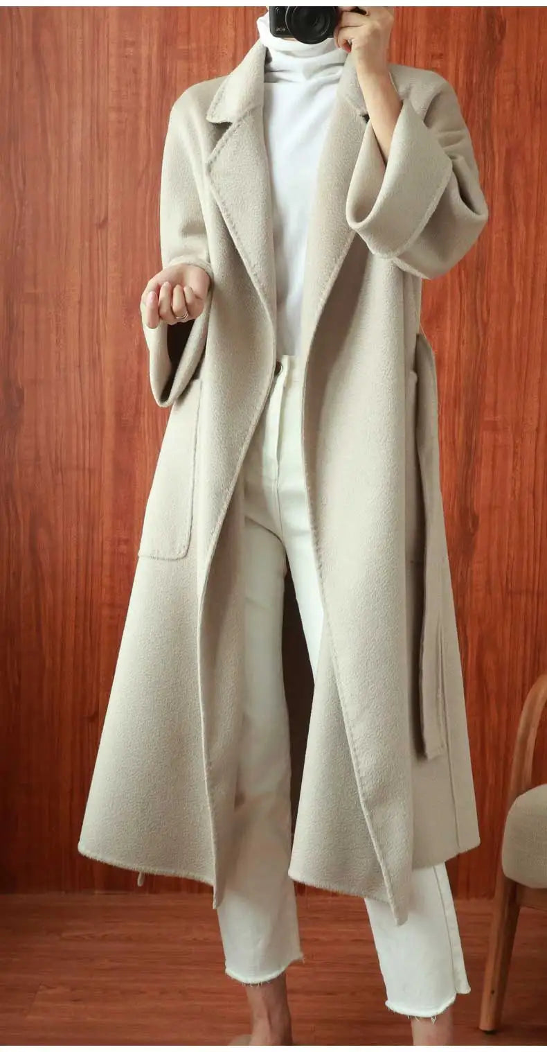 Women Double-Sided 20% Cashmere Wool Coat Jacket Women Long Beautiful Woolen Winter Autumn Warm Fashion Water Ripple Cloak