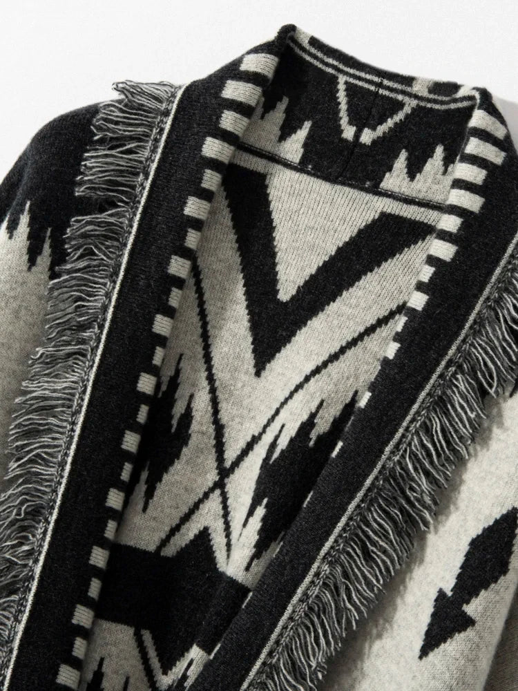 WQJGR Cashmere Cardigan Sweater Women Tassels Knit Jacquard Coat Winter High Quality Female Clothing Full Sleeve Tops