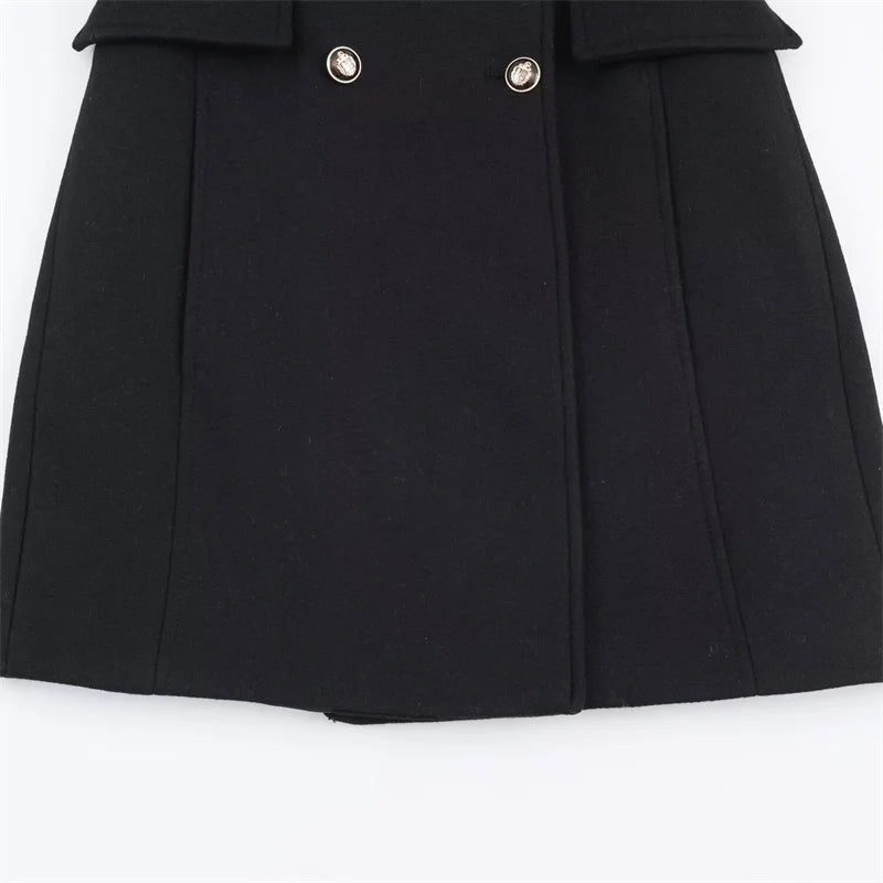 Women's Wool Coat Solid Color Lapel Short Double-Breasted Coat  Autumn and Winter Casual Simple Clothing