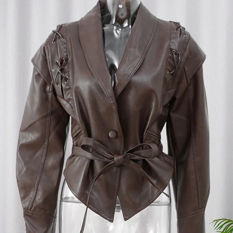 Autumn and Winter Faux Leather Jackets for Women 2025 Chic Dropped Shoulder PU Jacket Coat Casual Office Lady Blouses