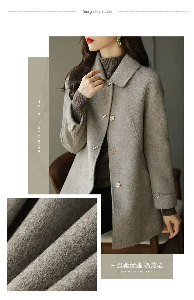 High End Minimalist and Fashionable Woolen Coat for Women in Autumn and Winter New Small French Style Casual Woolen Coat Blends