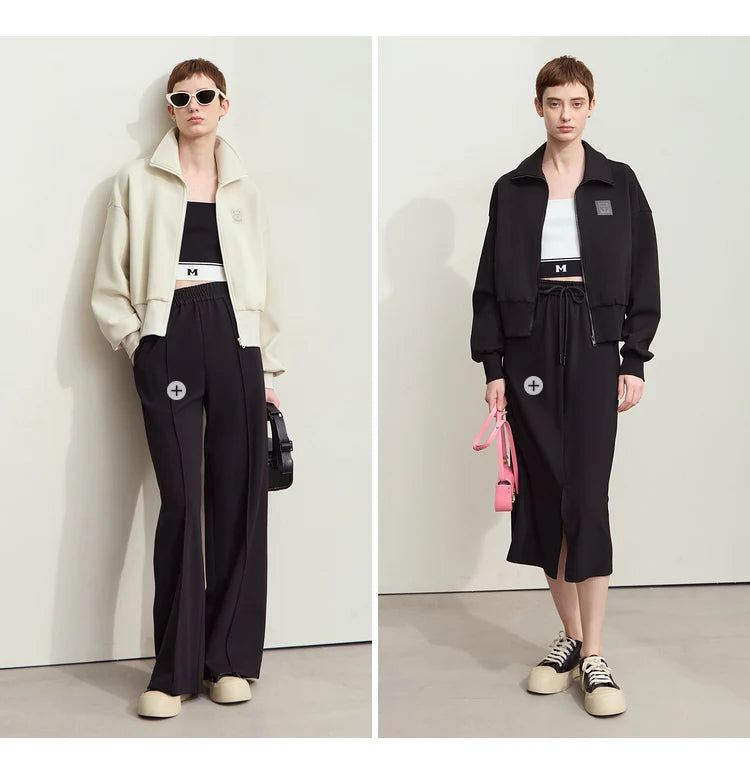 Amii Fall Clothes 2024 Women Casual Zip Up Short Coat Women Sweatshirt Solid Turtleneck Loose Sports Streetwear Jacket 12443222