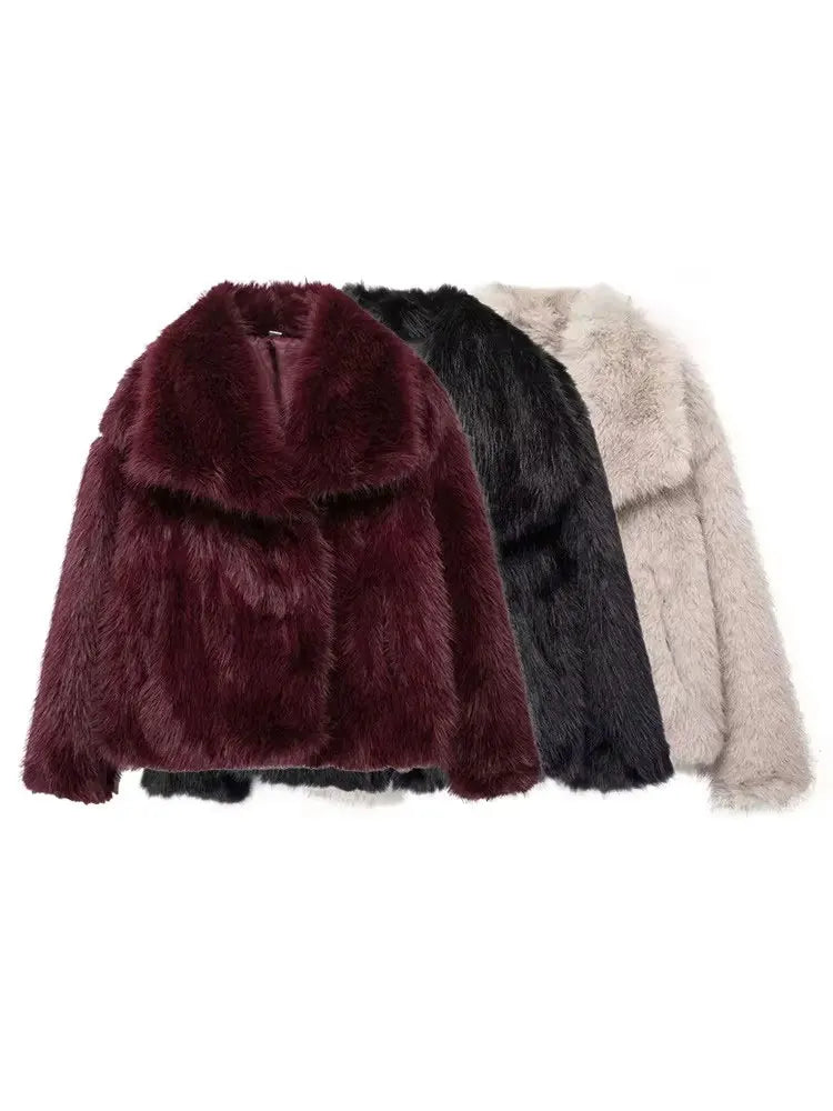 HH Winter Women Casual Faux Fur Lapel Jackets Fashion Solid Oversized Thick Coats Female Fuzzy Warm Long Sleeves Outerwear