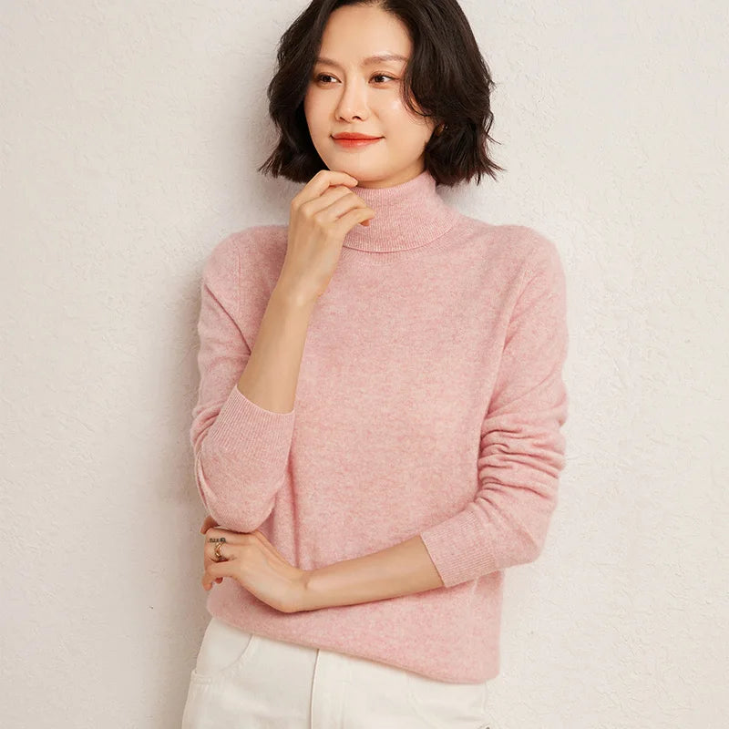 100% Pure Cashmere Sweaters Women' Lapel Knitted Pullover Casual Loose High-End Sweater Autumn New High-Neck Cashmere Base Shirt