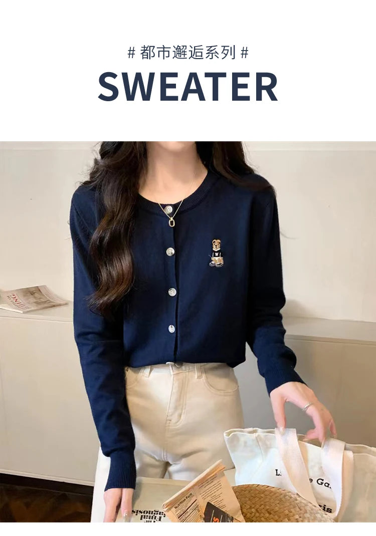 Women's boutique high-end round neck sweater knitted cardigan embroidered sweater long sleeved new cashmere sweater