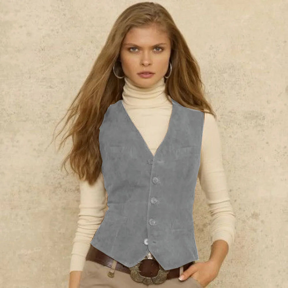 Women's suit vest suede single breasted sleeveless women's solid color vest elegant and fashionable  spring/summer new vest