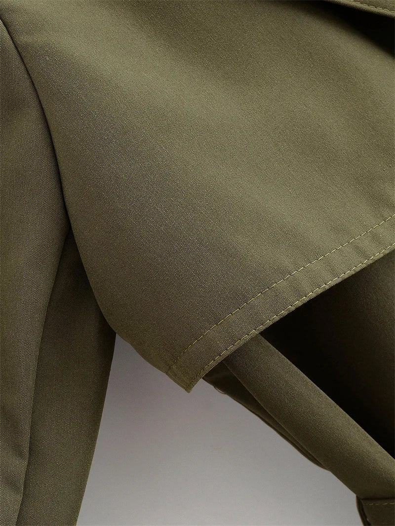 Women's Trench Coat 2025 Autumn New Style Army Green Long Sleeve Double-Breasted Belt Decorated Trench Coat Outerwear British