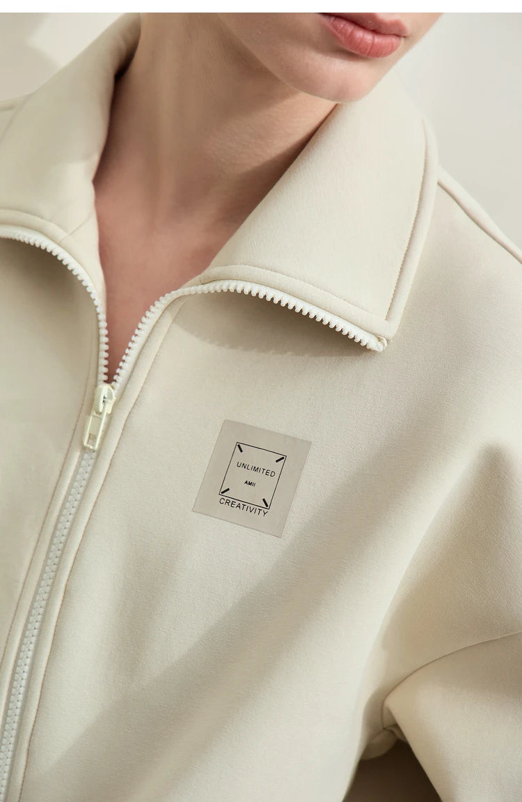 Amii Fall Clothes 2024 Women Casual Zip Up Short Coat Women Sweatshirt Solid Turtleneck Loose Sports Streetwear Jacket 12443222