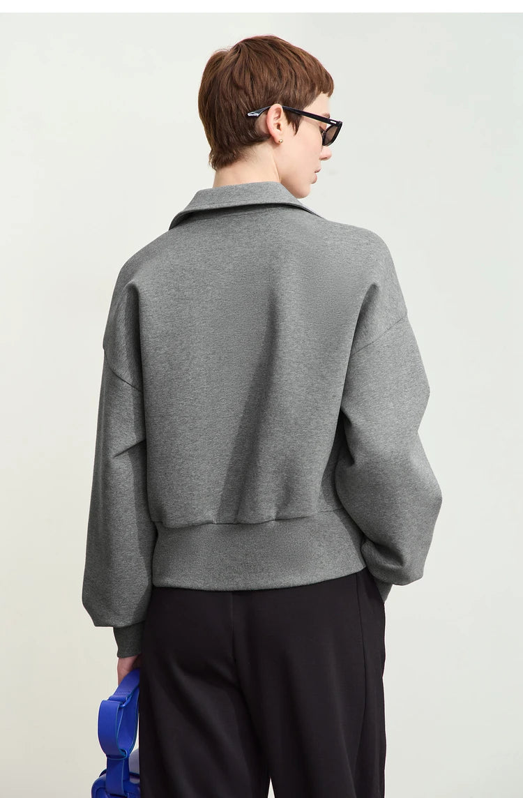 Amii Fall Clothes 2024 Women Casual Zip Up Short Coat Women Sweatshirt Solid Turtleneck Loose Sports Streetwear Jacket 12443222