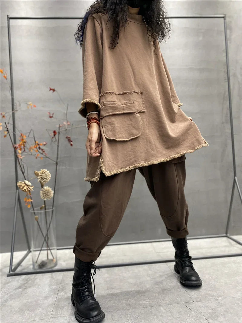 Women Clothing Women's Clothing Sales Plus size Women's Autumn Fashion Temperament Joker Long-sleeved Retro old  Tops