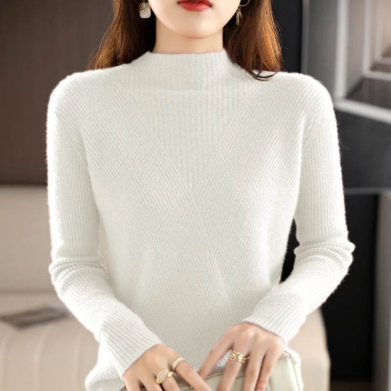 Cashmere Sweater Women Pure Color Half high collar Casual Long-sleeved Loose Pullover Cashmere Sweater Women's