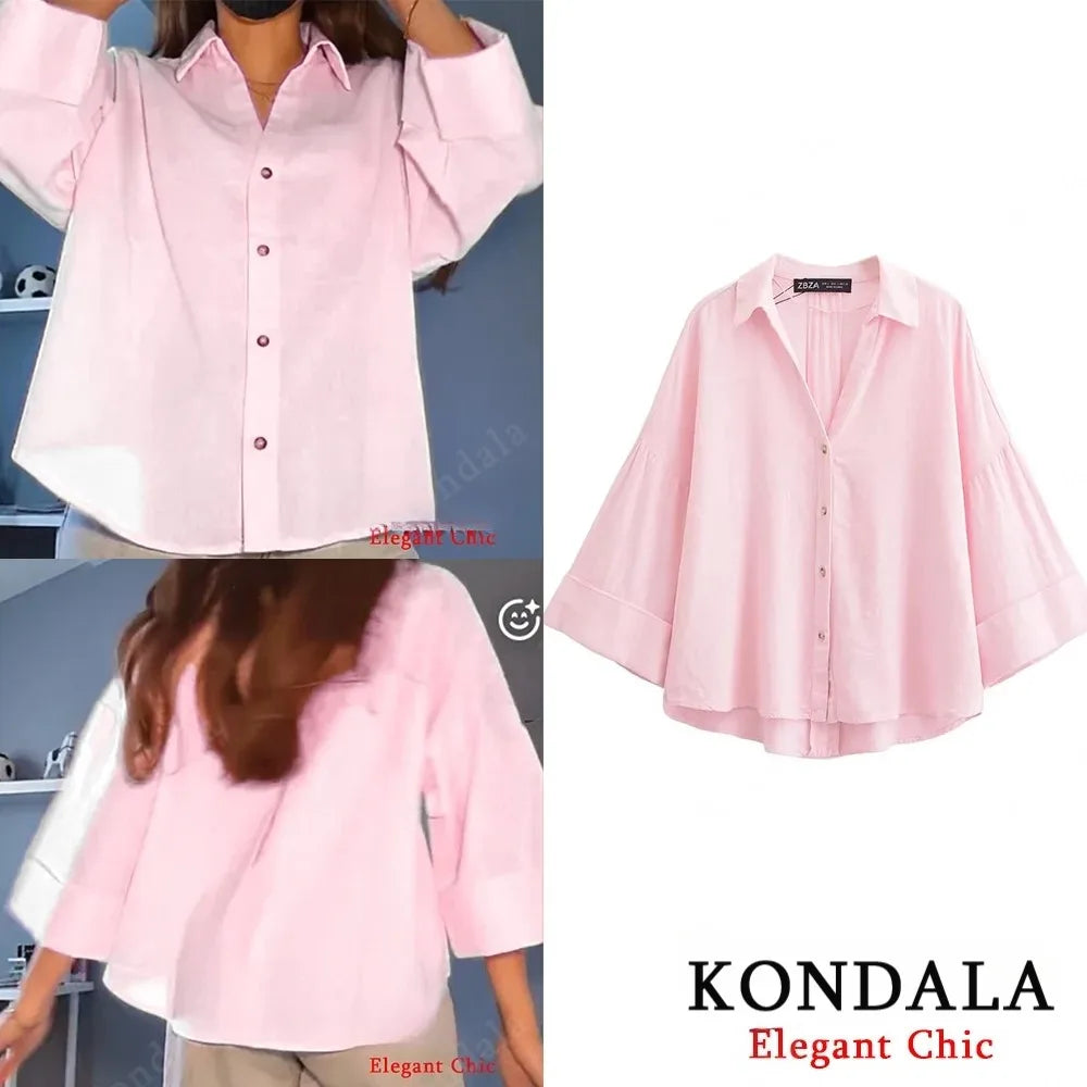 Women Fall Casual Loose Shirt Lapel Buttons Wide Sleeve Shirt 2025 New Spring Autumn Minimalist Holiday Versatile Shirt