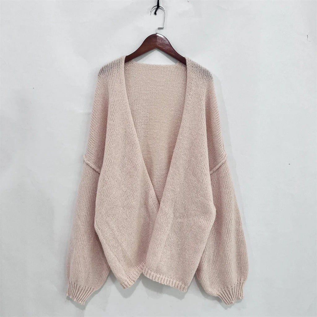 Autumn Winter New Casual Knitted Sweater Cardigan Jacket Loose Long Sleeve Solid Color Mid-length Sweater Women Cardigan Jacket