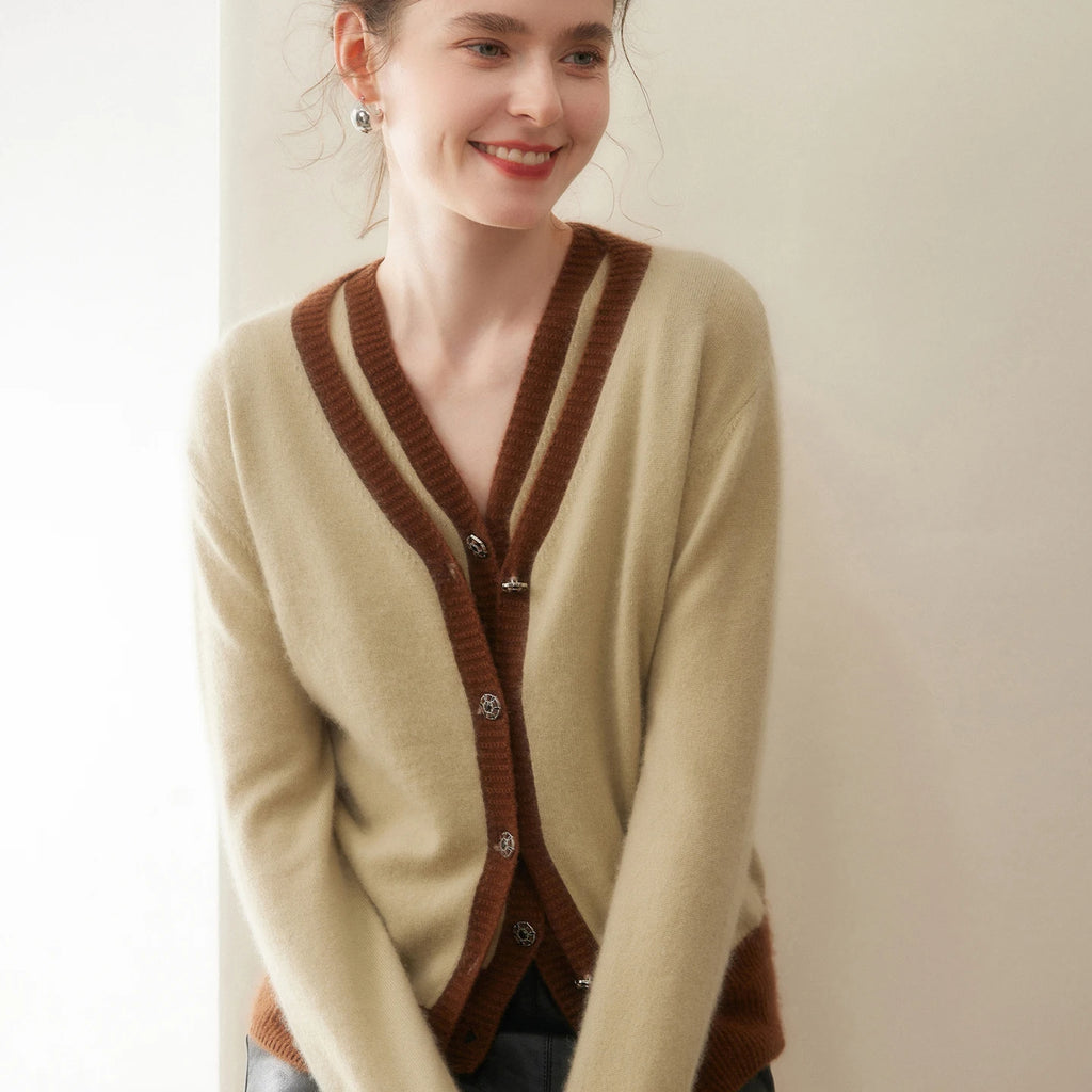 Women Cashmere Sweater V-neck  Cardigan and Vest Set Spring Autumn Winter 100% Cashmere Knitwear Long Sleeve Top Waistcoat Suit