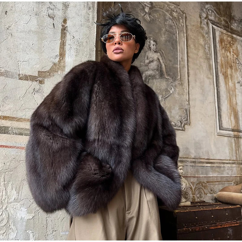 Fashion Medium-length Fur Coat Women Elegant Solid Lapel Hidden Button Loose Coats Lady 2025 Winter New Commute Office Outerwear