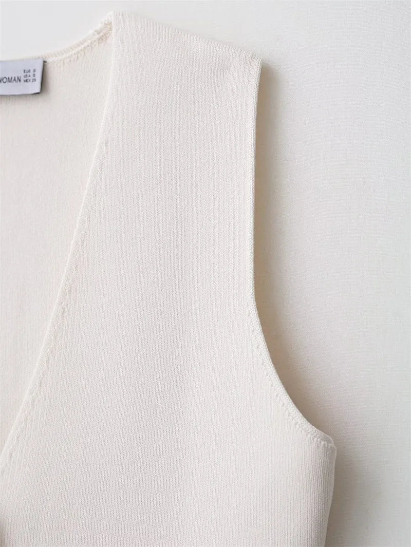 Chic Elegant Vests For Women 2025 Sleeveless V Neck Knitted Vests Sweater Summer Female Streetwear Casual Waistcoat Tops ﻿