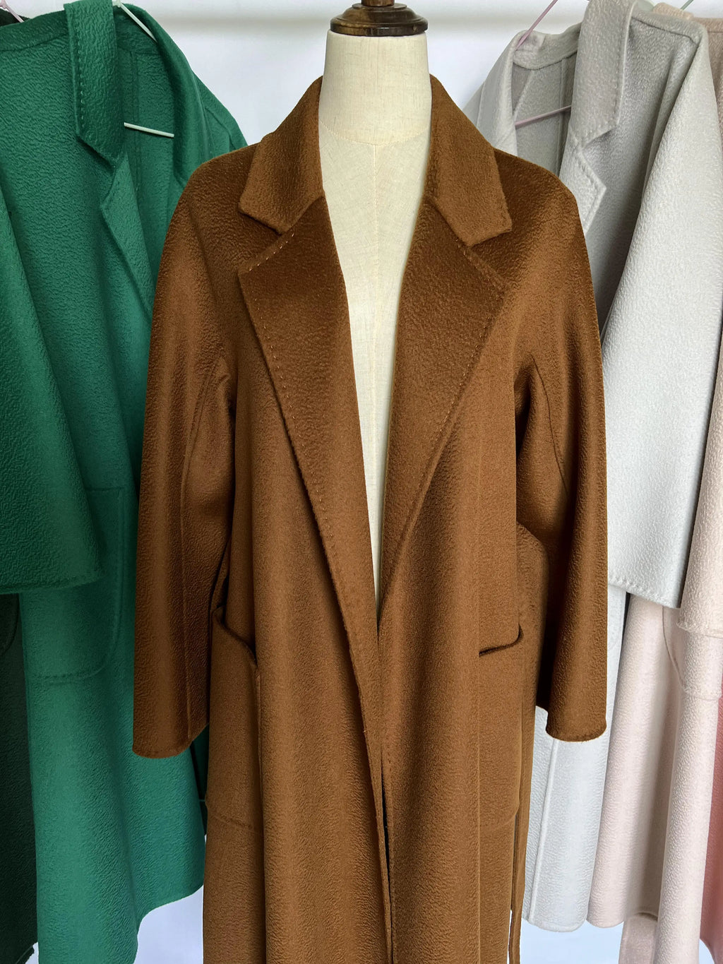 Cashmere Coat Female Winter Mid-Length Corrugated Coat Black Wool Coat Woman Autumn New Casual Fashion Red Beige Lace-Up Coat