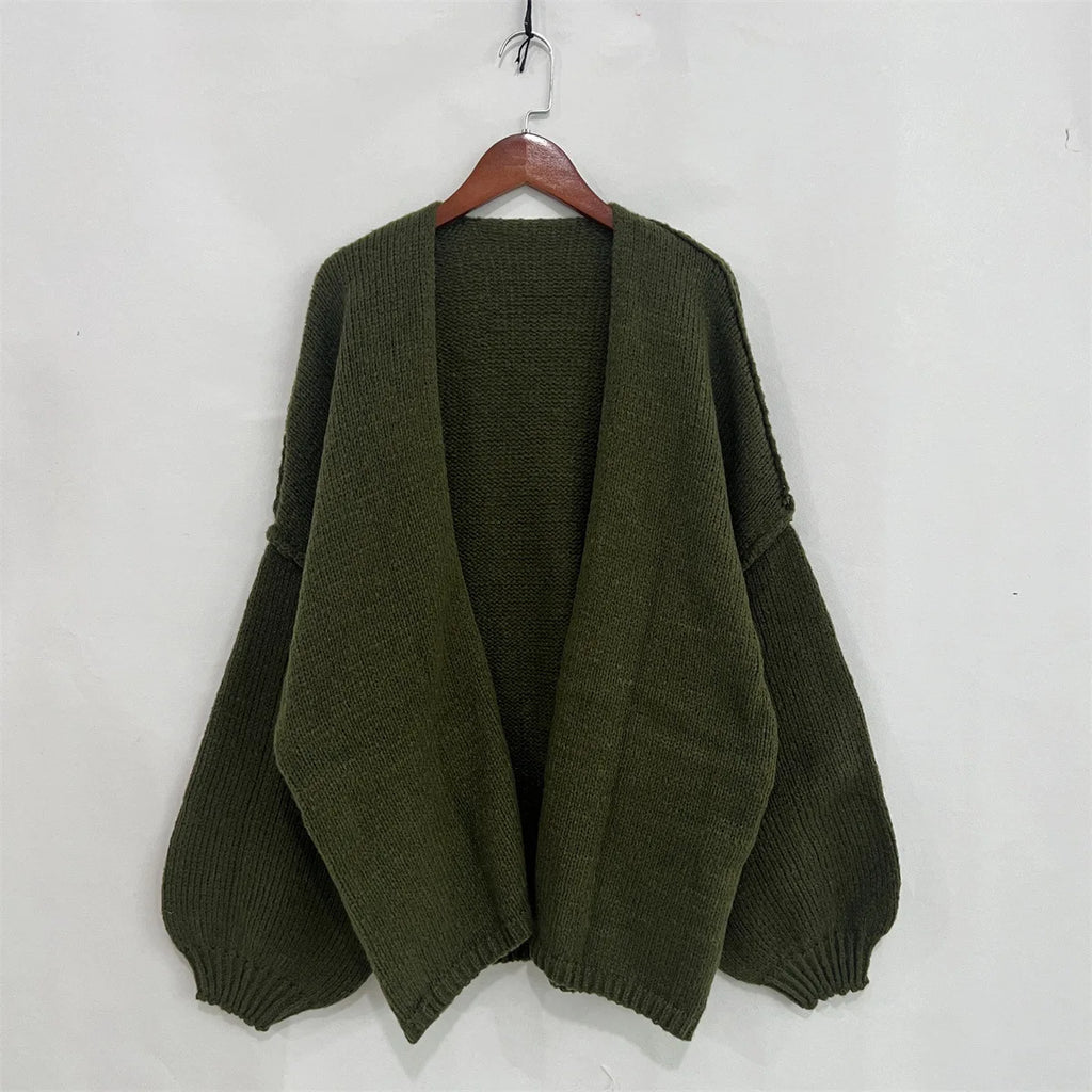 Autumn Winter New Casual Knitted Sweater Cardigan Jacket Loose Long Sleeve Solid Color Mid-length Sweater Women Cardigan Jacket