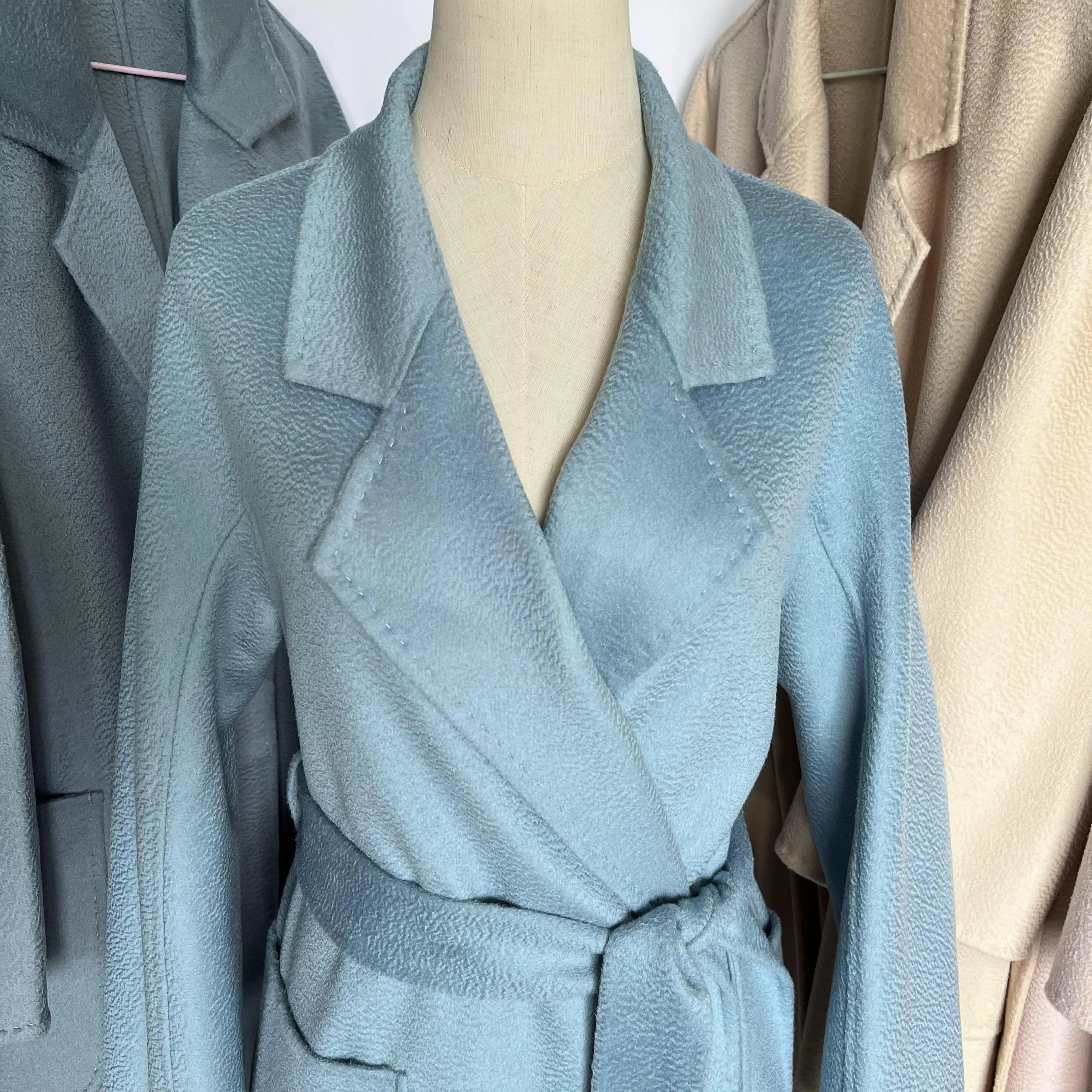 Cashmere Coat Female Winter Mid-Length Corrugated Coat Black Wool Coat Woman Autumn New Casual Fashion Red Beige Lace-Up Coat