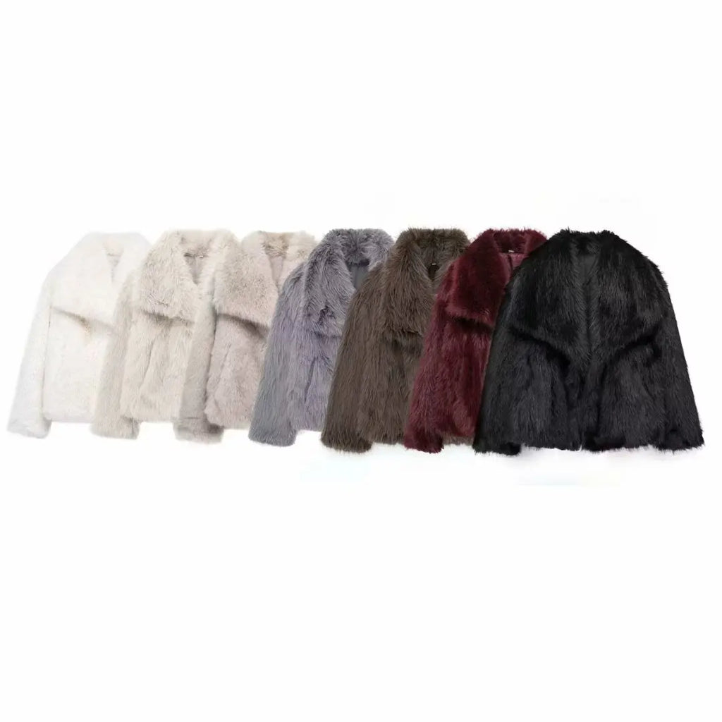 HH Winter Casual Women Solid Faux Fur Jackets 2024 Lapel Long Sleeve Patchwork Buttons Designer Coats Female Fashion Outwear