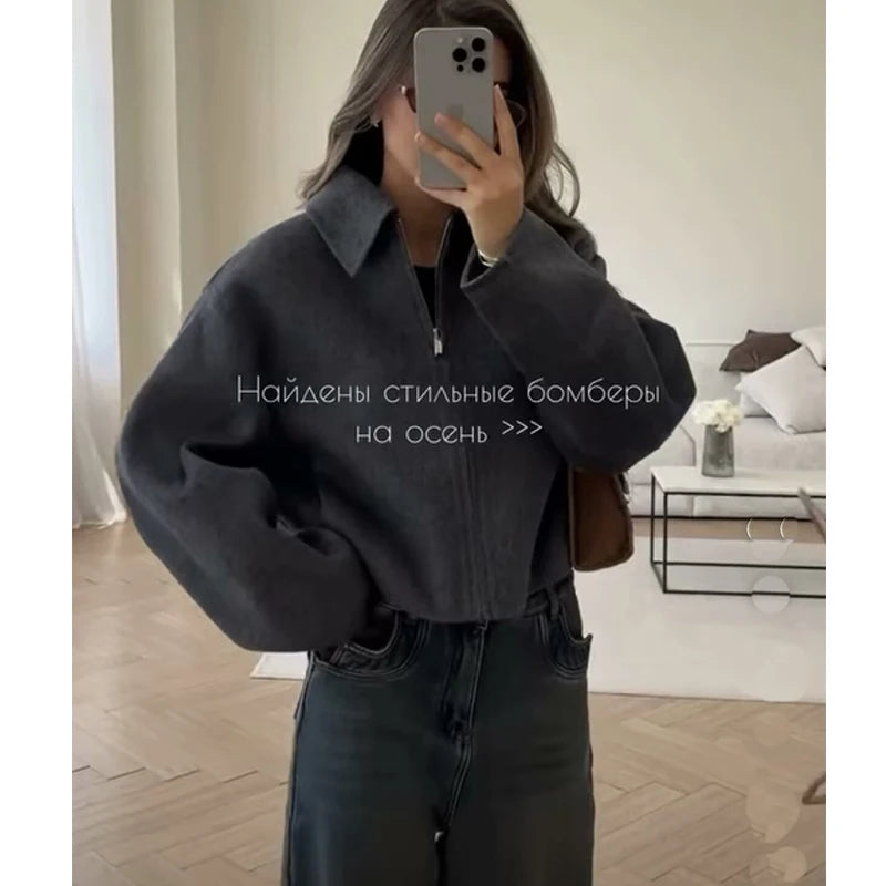 Autumn Jackets Women's 2025 New Coats Chic Loose Lapel Warm Street Women's Jackets Simple Casual Joker Youth Outerwear