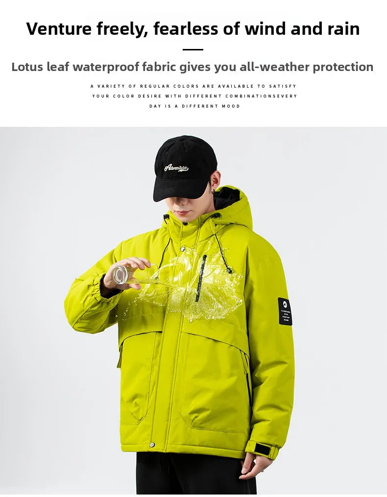 Men's Fishing Jacket  Mountain Climbing Coat Men Thickened Hooded Coat New Winter Loose Men Simple and Fashionable Work Jacket