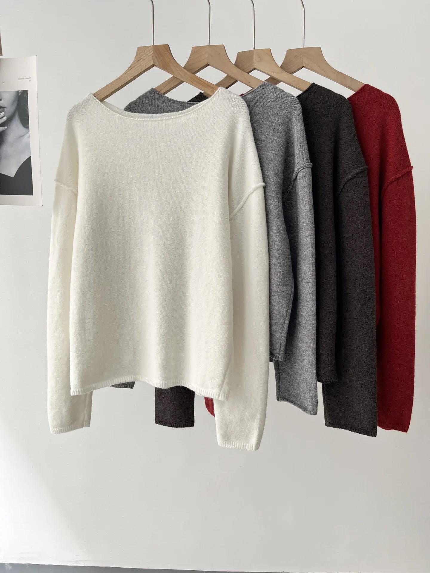 Women's clothing loose multi-color base with soft waxy wool blend round neck long-sleeved knitted sweater 16A