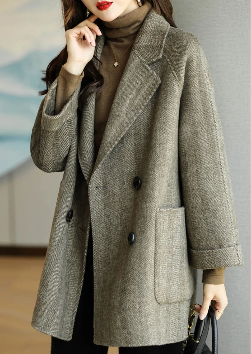 Wool Coat Elegance Coats and Jackets Women New In Autumn Winter Jacket Women Korean Style Long Sleeve Office Lady Trench Coat